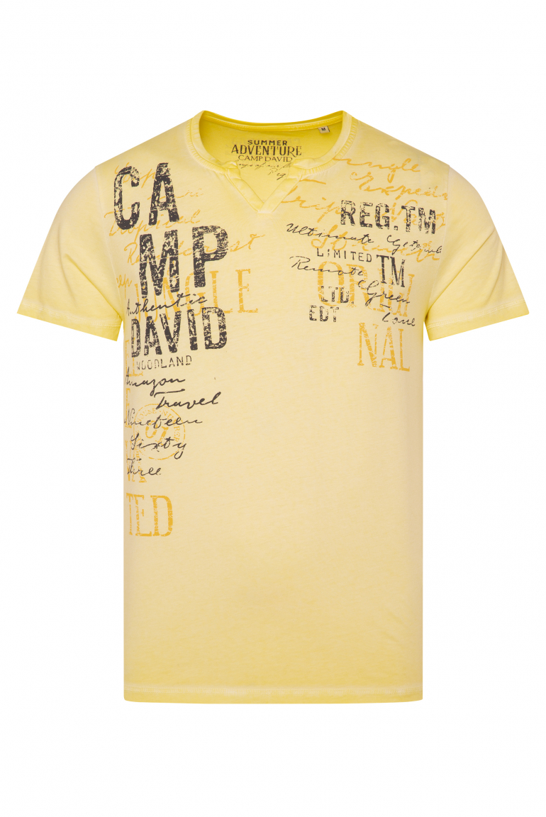 T-Shirt mit Label Prints im Used Look mountain yellow