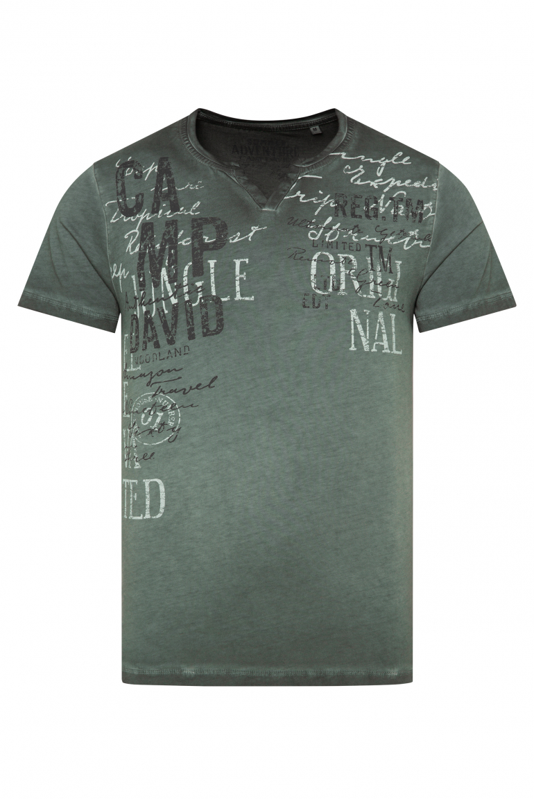 T-Shirt mit Label Prints im Used Look green shadow