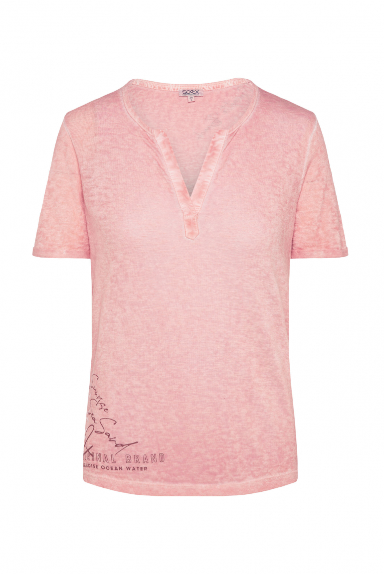 T-Shirt mit Leinen-Optik und Rücken-Print beachy red