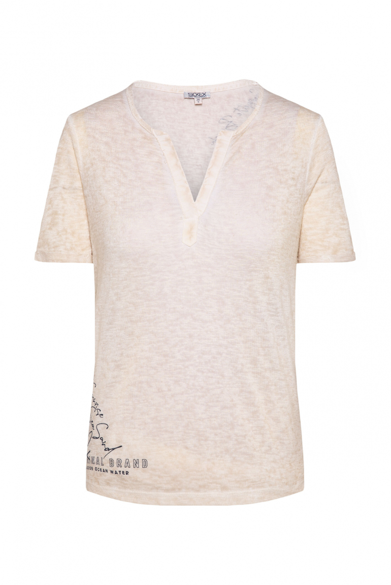 T-Shirt mit Leinen-Optik und Rücken-Print milky beige