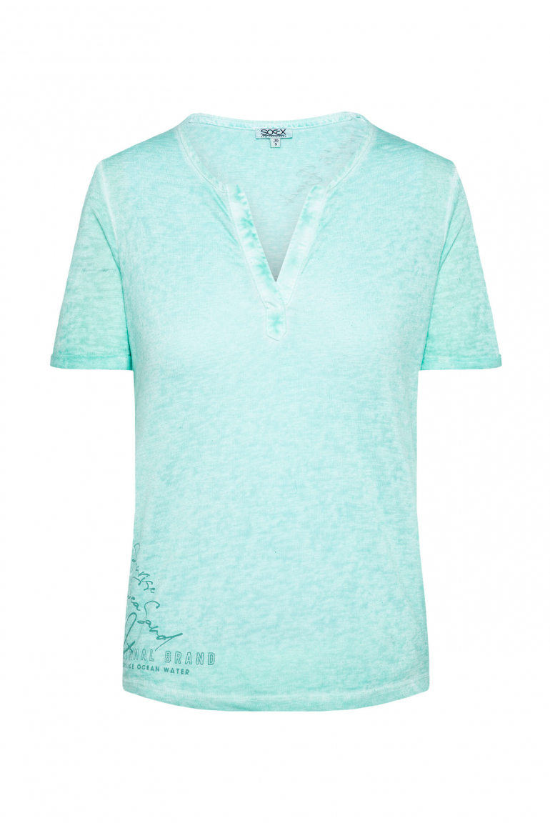 T-Shirt mit Leinen-Optik und Rücken-Print aqua splash