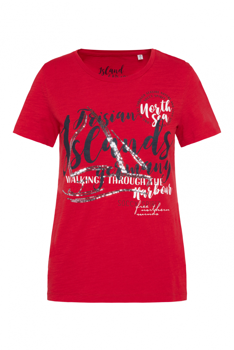 T-Shirt mit Pailletten-Artwork flag red