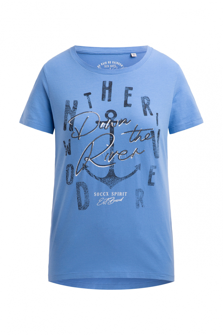 T-Shirt mit Print und Pailletten-Details river blue