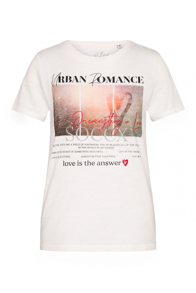 T-Shirt mit Rundhalsausschnitt und Photoprint ivory