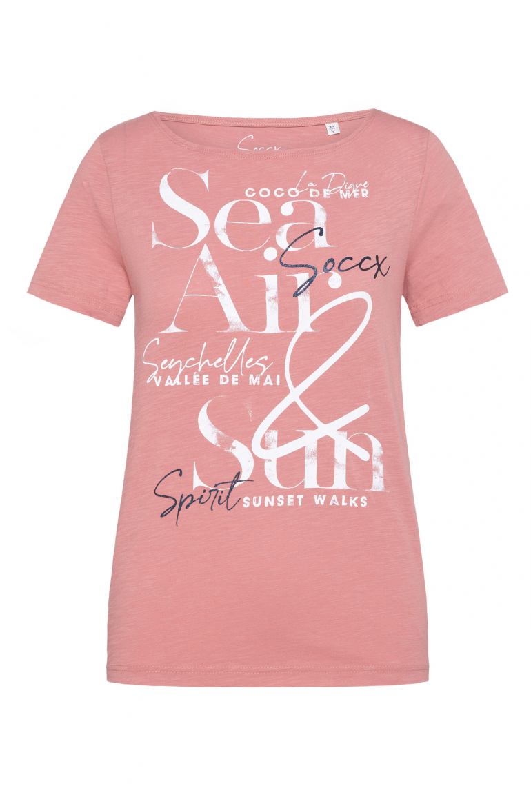 T-Shirt mit U-Boot-Ausschnitt und Artwork beachy red