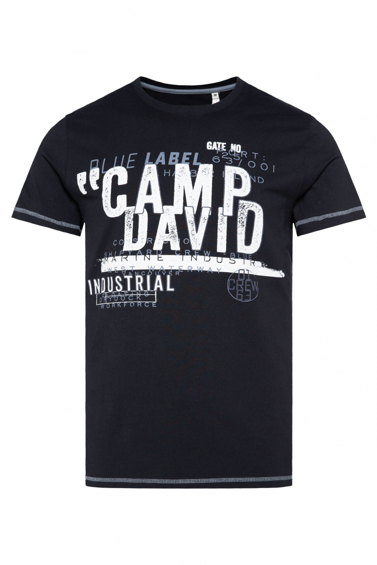 T-Shirt mit Used Print und Rubber-Details blue navy