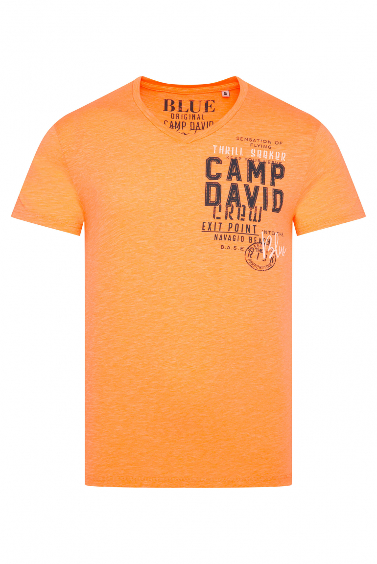 T-Shirt mit V-Neck und Logo Print sunrise neon