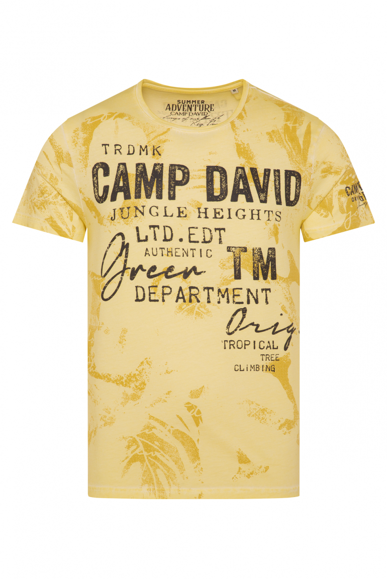 T-Shirt Oil Dyed mit All Over Print mountain yellow