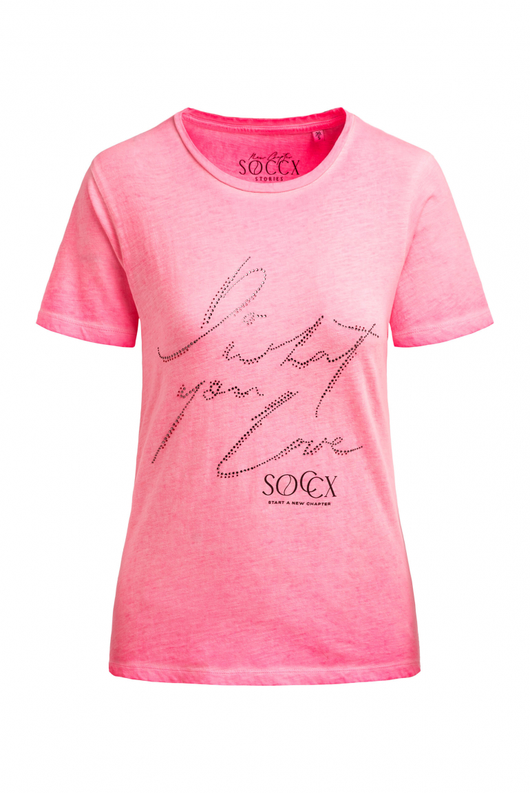 T-Shirt Rundhals mit Artwork neon rose