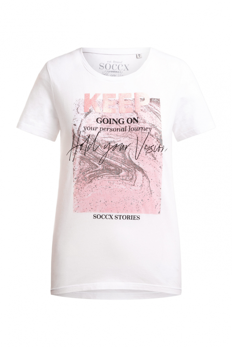 T-Shirt Rundhals mit Glitter Print opticwhite