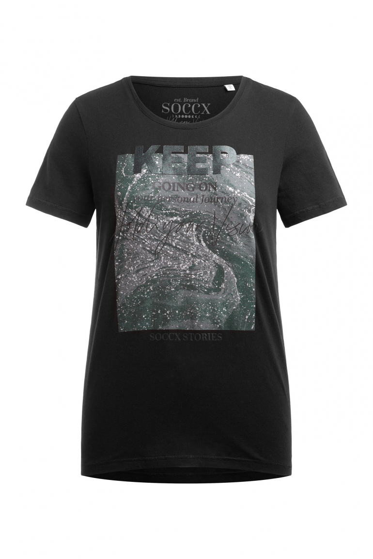 T-Shirt Rundhals mit Glitter Print black