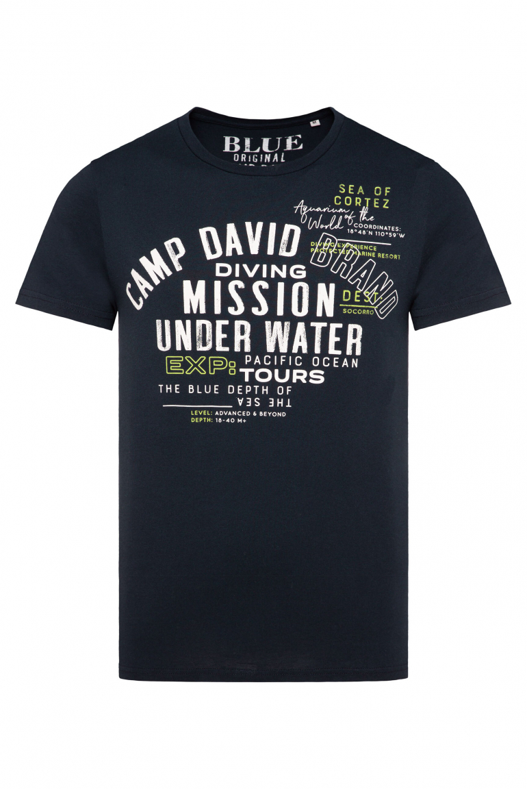 T-Shirt Rundhals mit Label Print blue navy