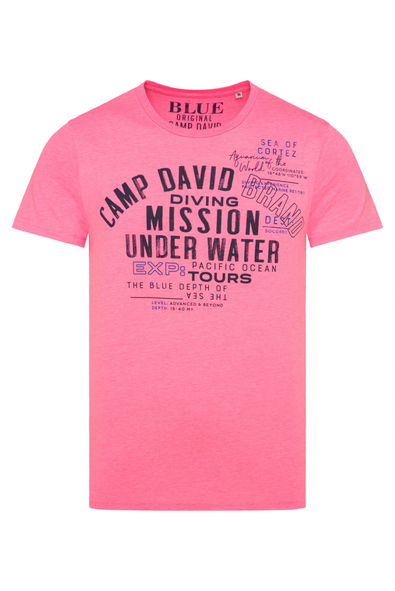 T-Shirt Rundhals mit Label Print neon pink