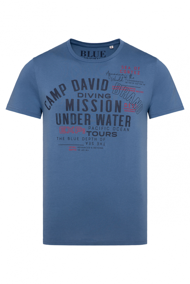 T-Shirt Rundhals mit Label Print wave blue