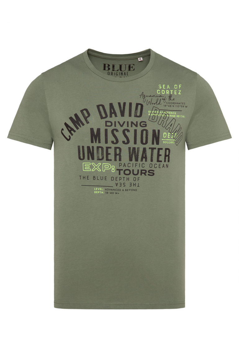 T-Shirt Rundhals mit Label Print green olive
