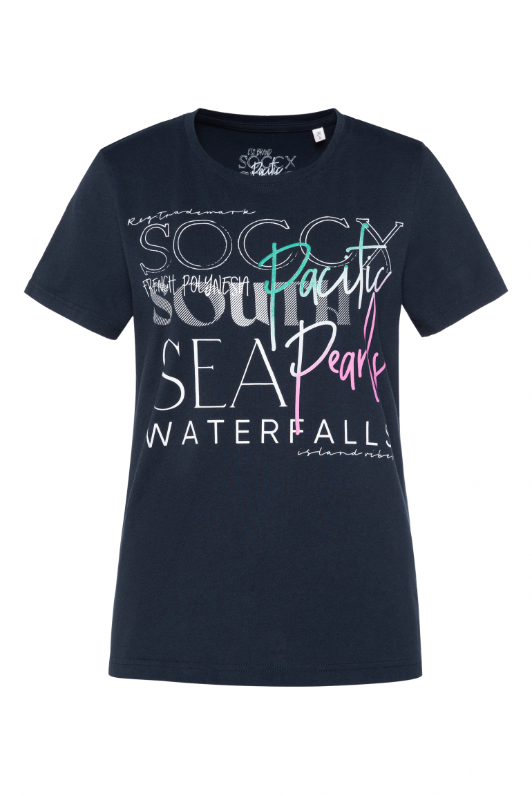 T-Shirt Rundhals mit Logo Print blue navy