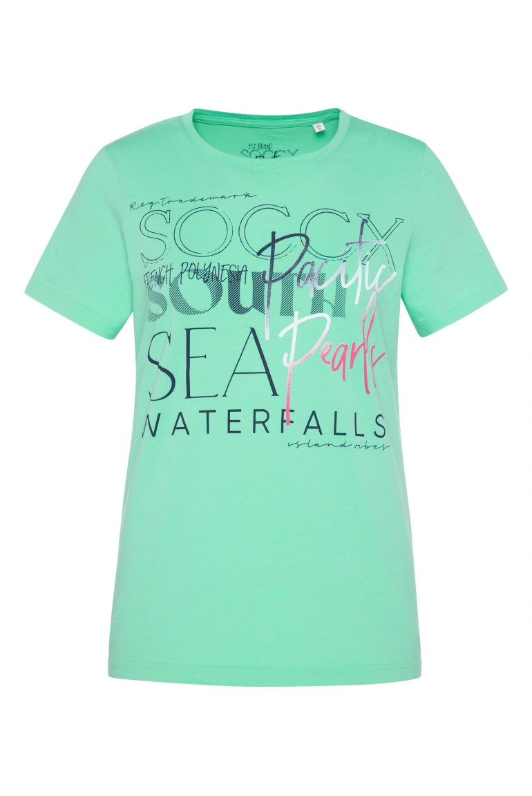 T-Shirt Rundhals mit Logo Print mint leaf
