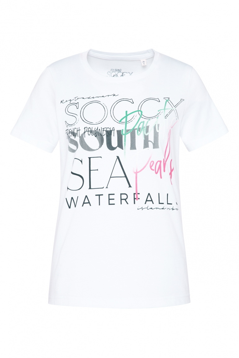 T-Shirt Rundhals mit Logo Print opticwhite