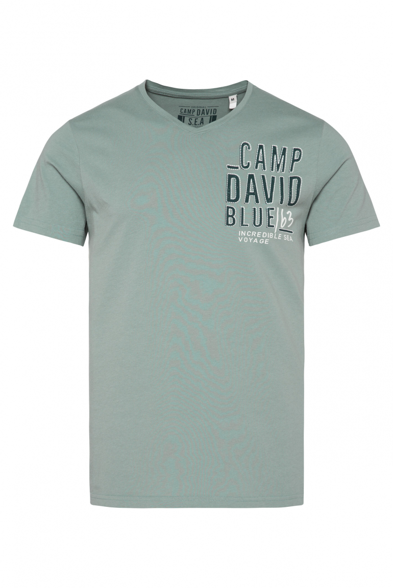 T-Shirt V-Neck mit Logo Artwork dusty sage