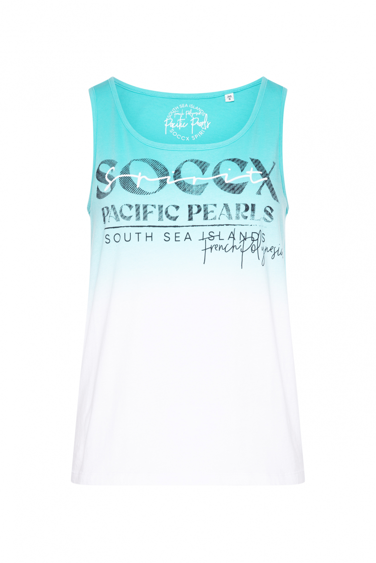 Tanktop mit Dip-Dye-Effekt und Print lagoon blue