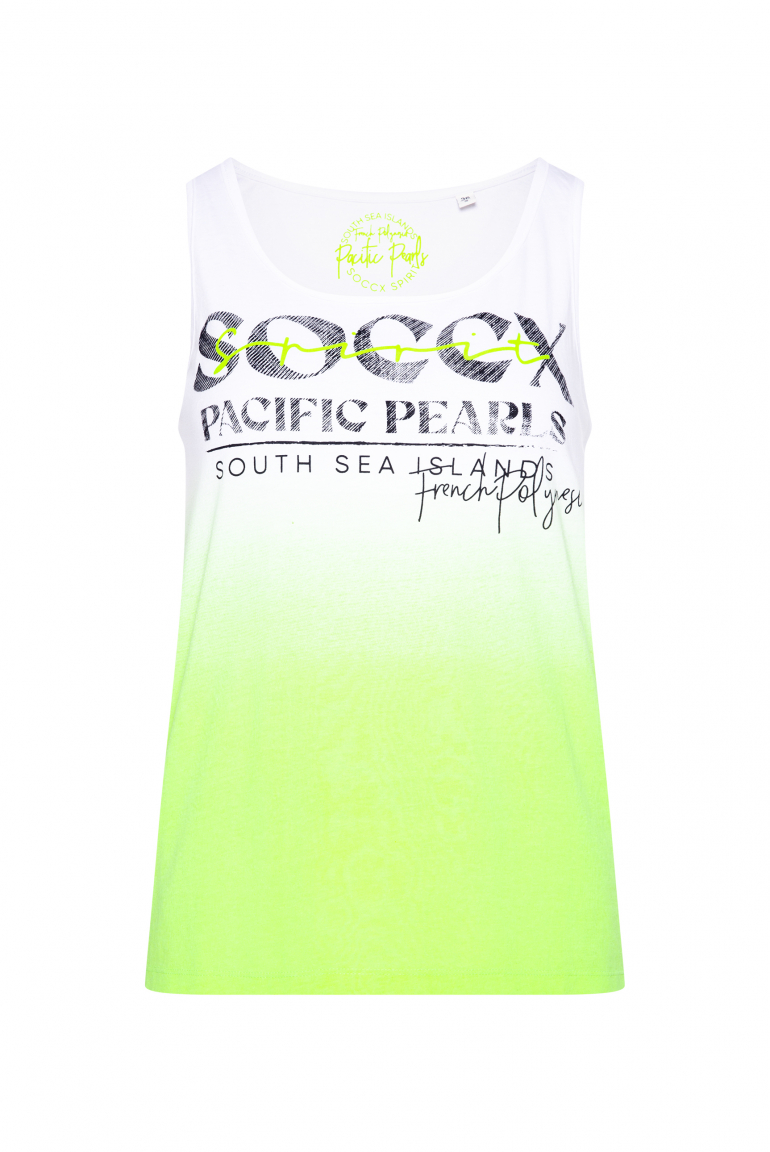 Tanktop mit Dip-Dye-Effekt und Print neon lime