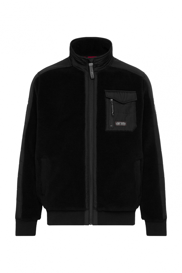 Teddyfleecejacke im tonigen Materialmix black