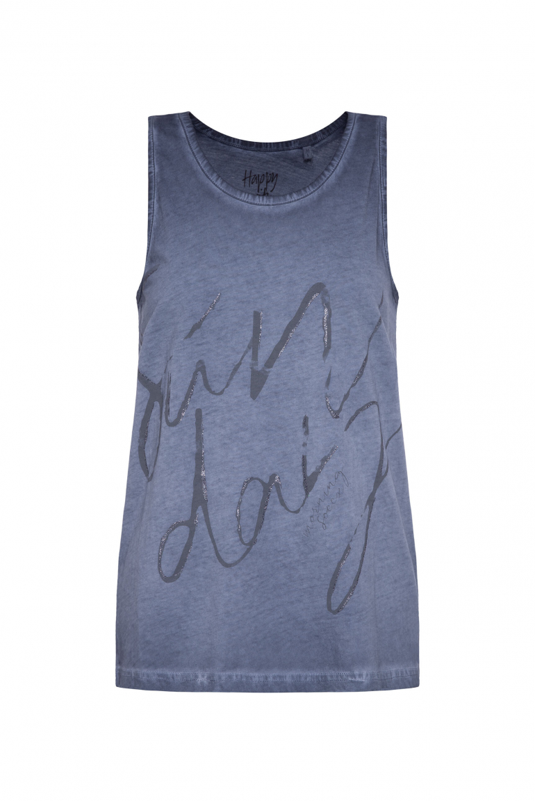 Top Inside Oil Dyed mit Print blue grey