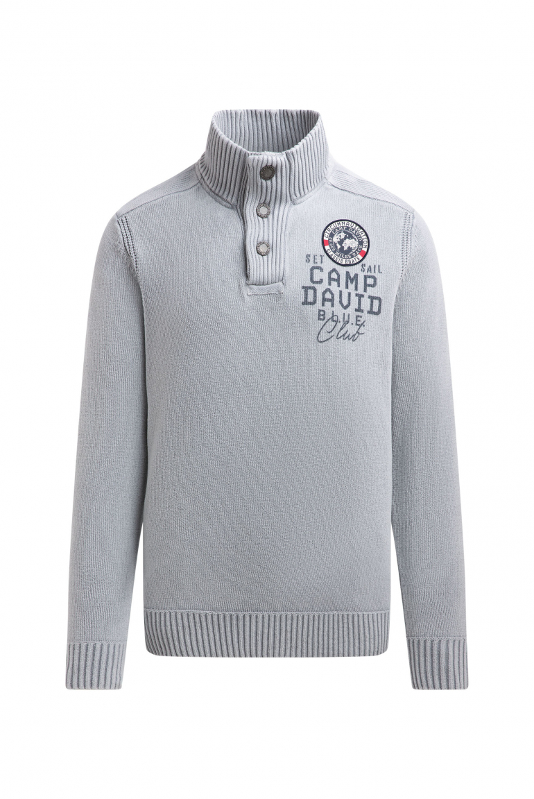 Troyer-Pullover aus Chenille mit Print und Patch light grey