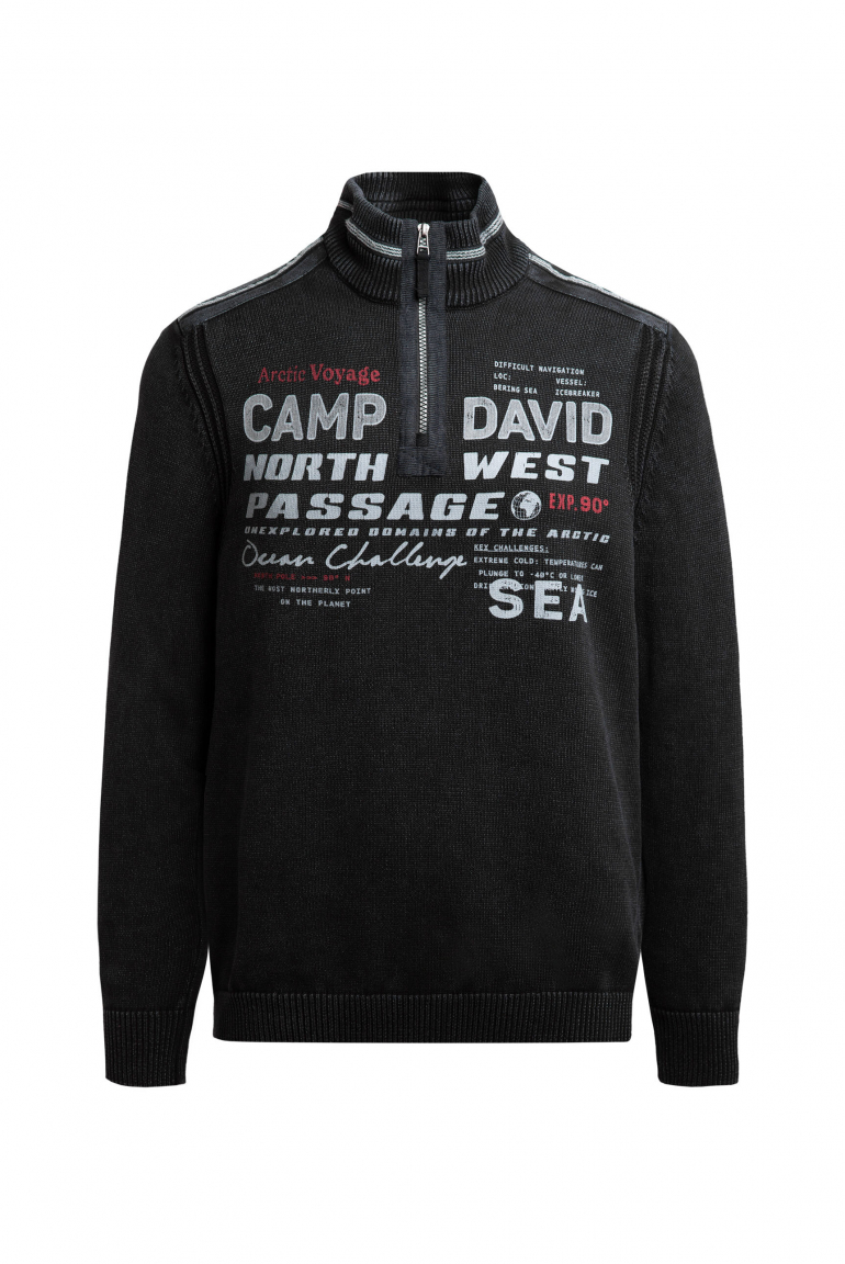 Troyer-Pullover mit Zipper, Tapes und Prints black