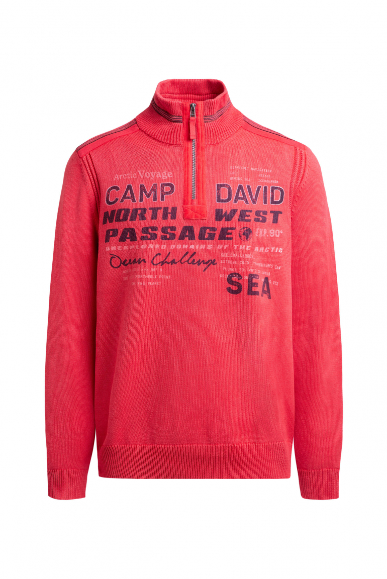 Troyer-Pullover mit Zipper, Tapes und Prints royal red