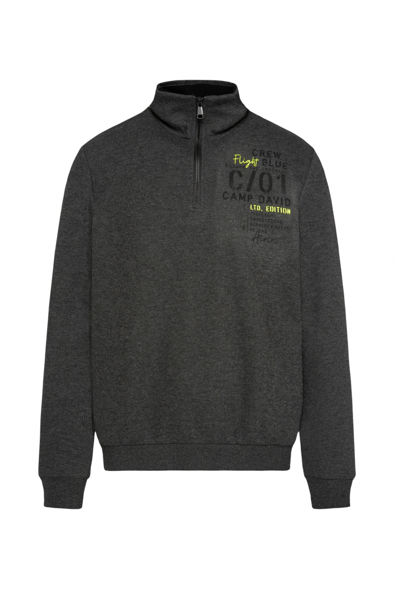 Troyer-Sweatshirt mit Backprint anthra mel