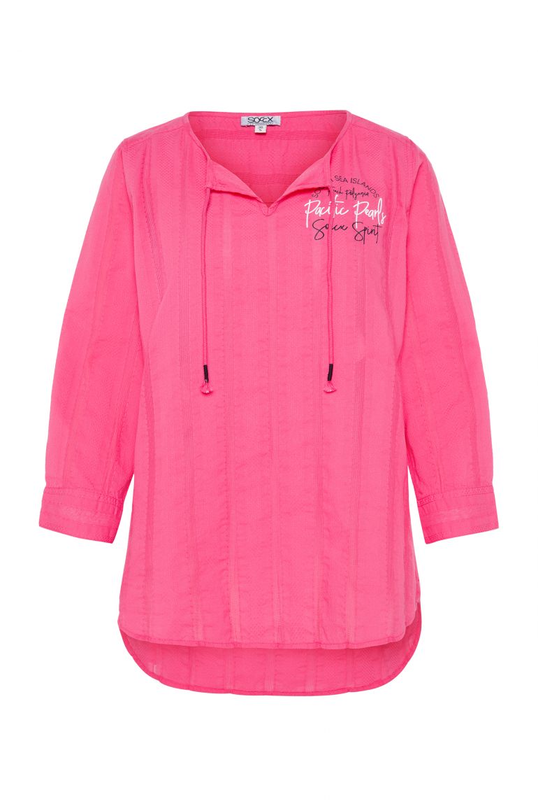 Tunika-Bluse mit Webstreifen und Print pink