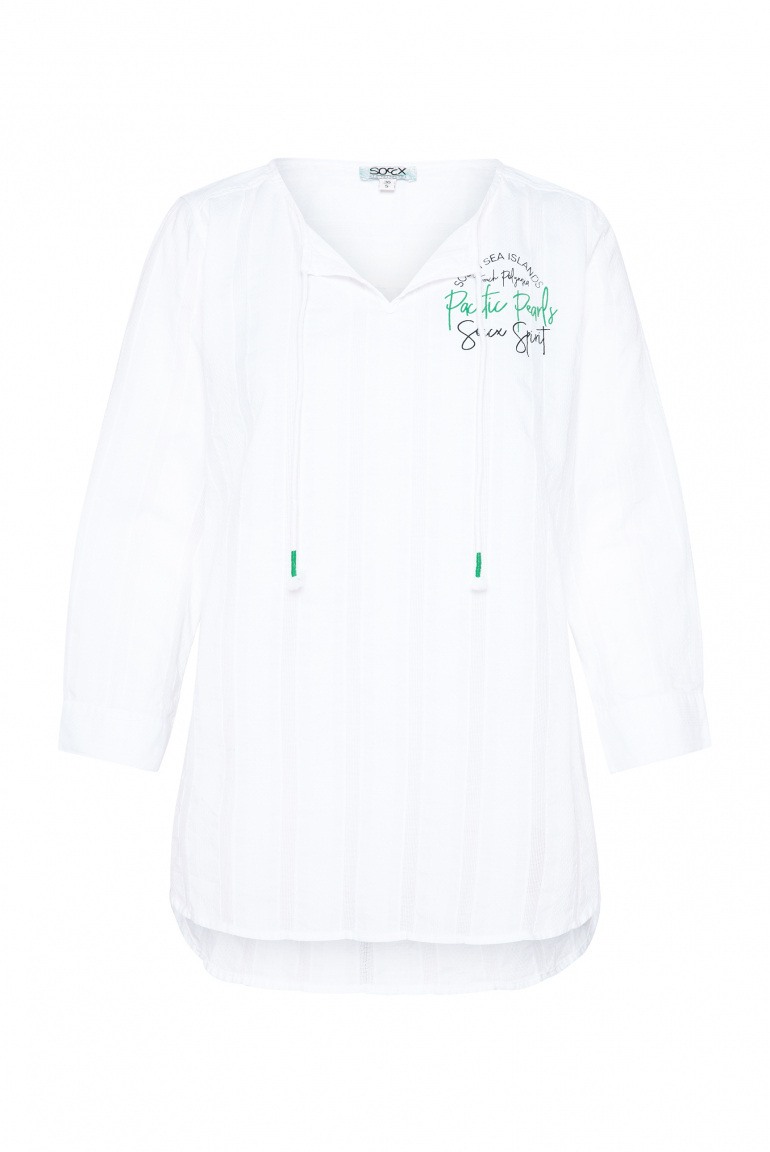 Tunika-Bluse mit Webstreifen und Print opticwhite