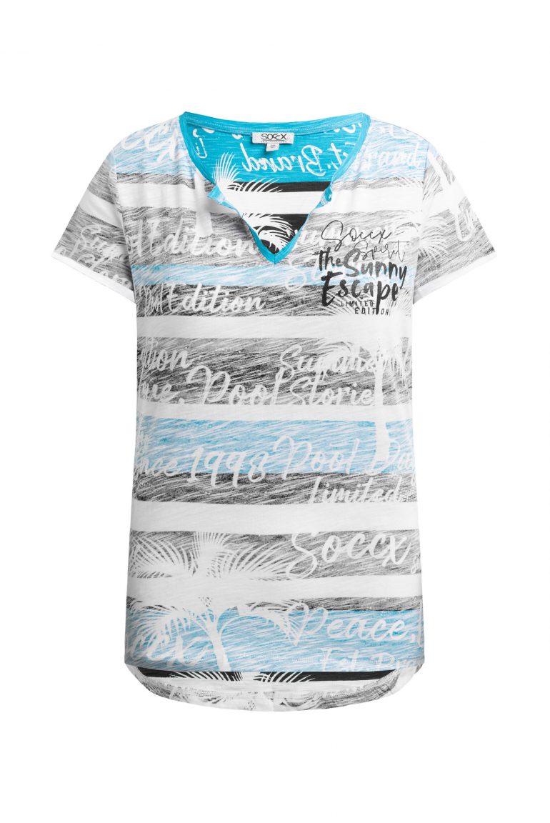 V-Shirt mit All-Over-Streifen- und Logo-Prints ocean flash
