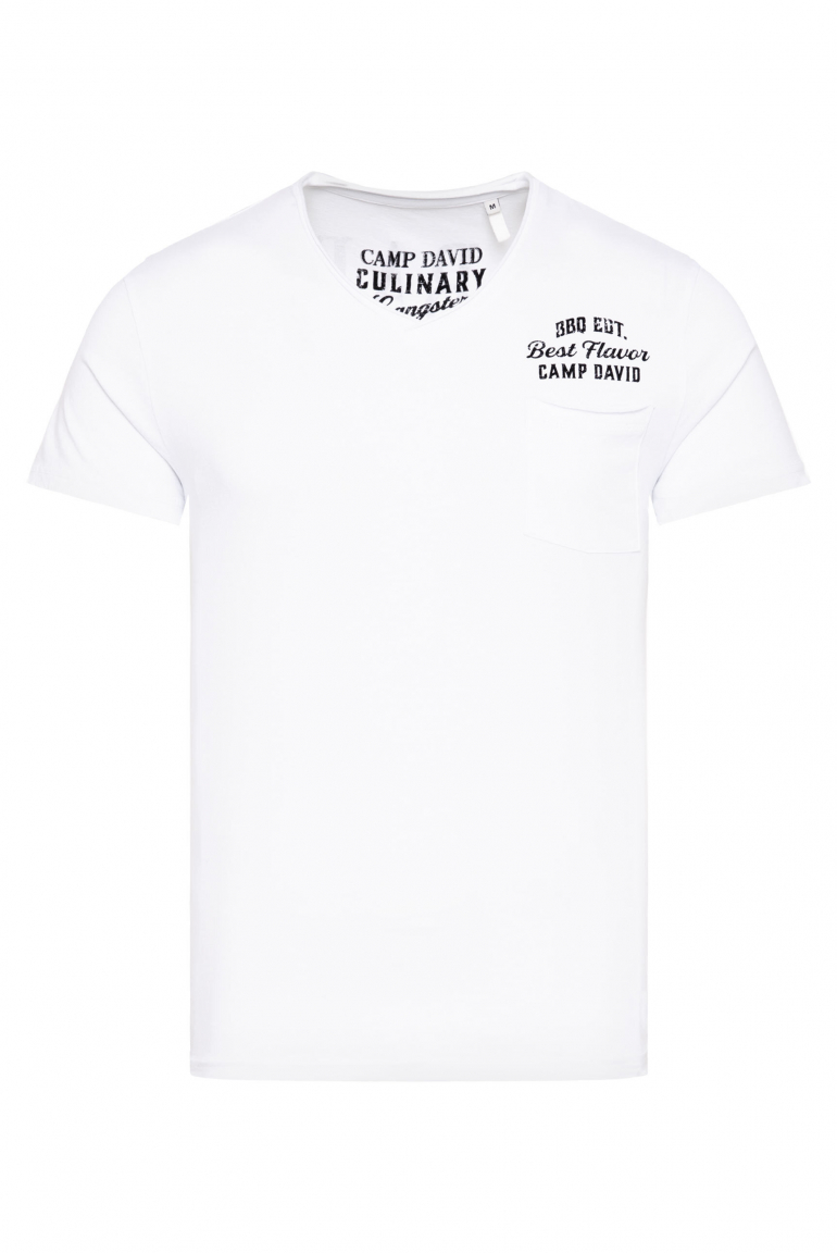 V-Shirt mit Brusttasche und Backprint opticwhite