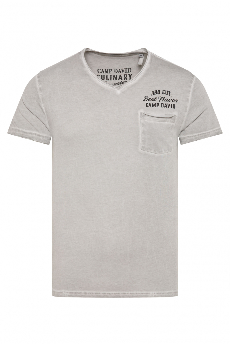V-Shirt mit Brusttasche und Backprint polo grey