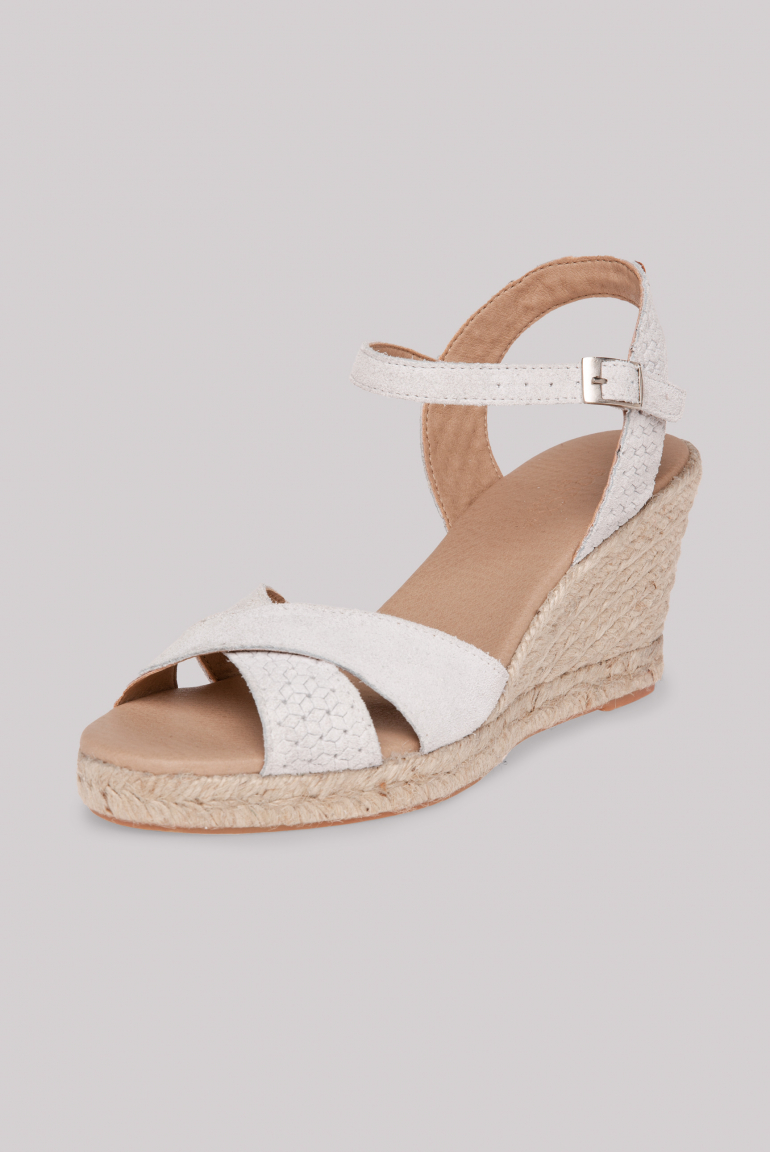 Veloursleder-Espadrille mit Keilabsatz ivory