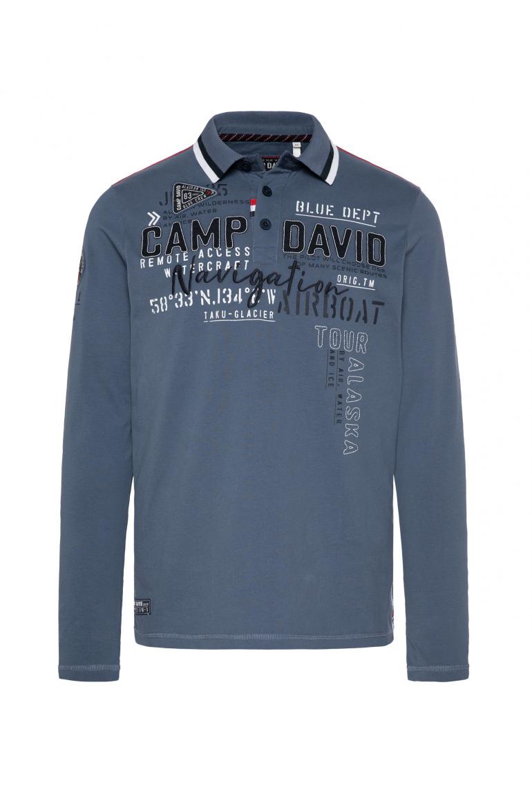 CAMP DAVID & SOCCX | Langarmpolo mit Logo-Applikationen dark sky