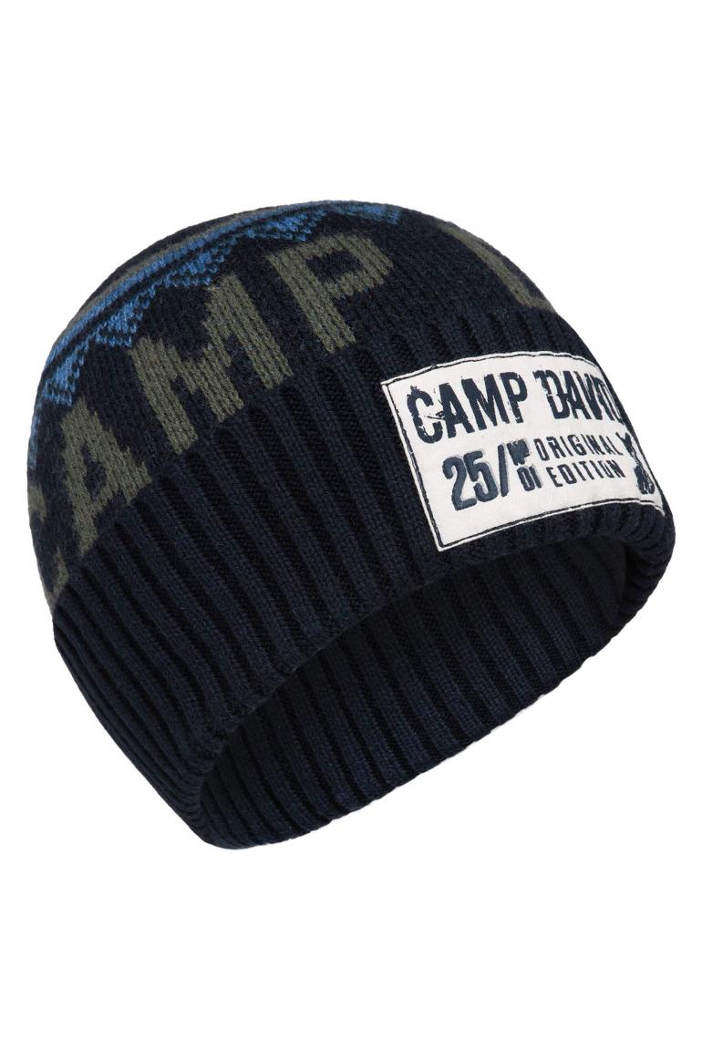 CAMP DAVID & SOCCX | Logo-Mütze mit Intarsia-Strick blue navy