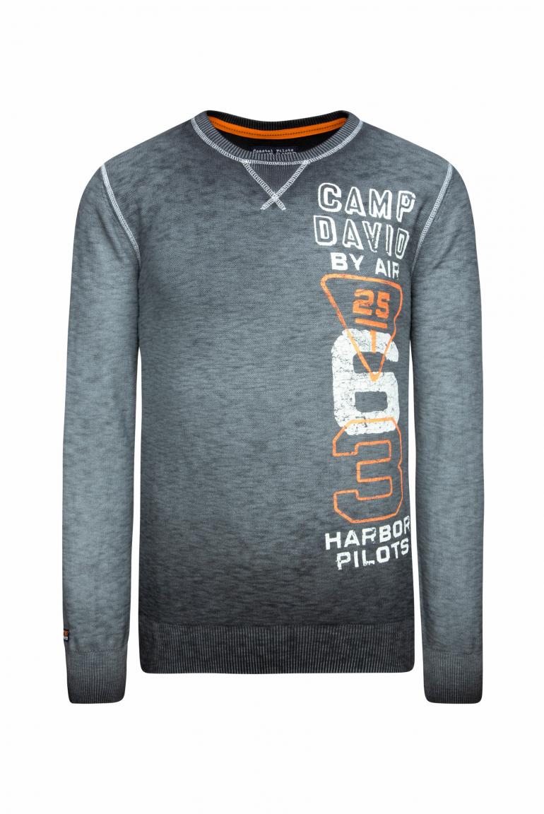 Camp David Soccx Pullover Mit Prints Und Used Look Black