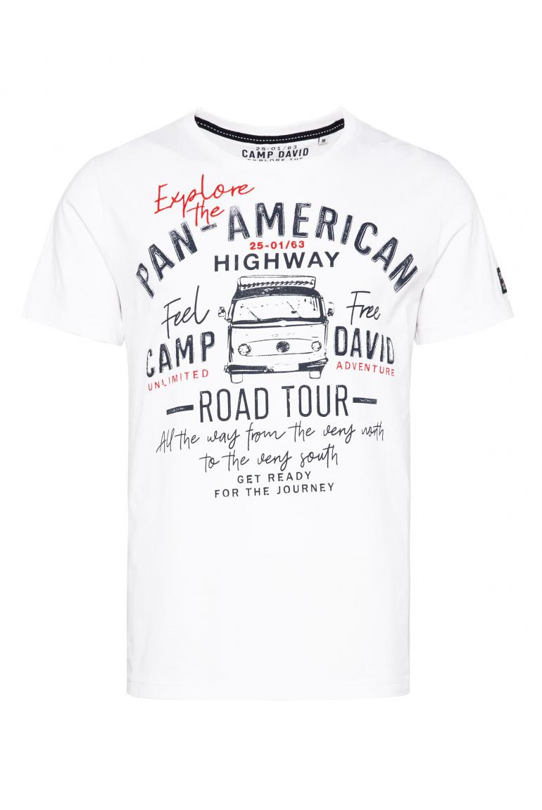 T-Shirt mit Label Prints DAVID CAMP - & SOCCX Stickereien opticwhite und