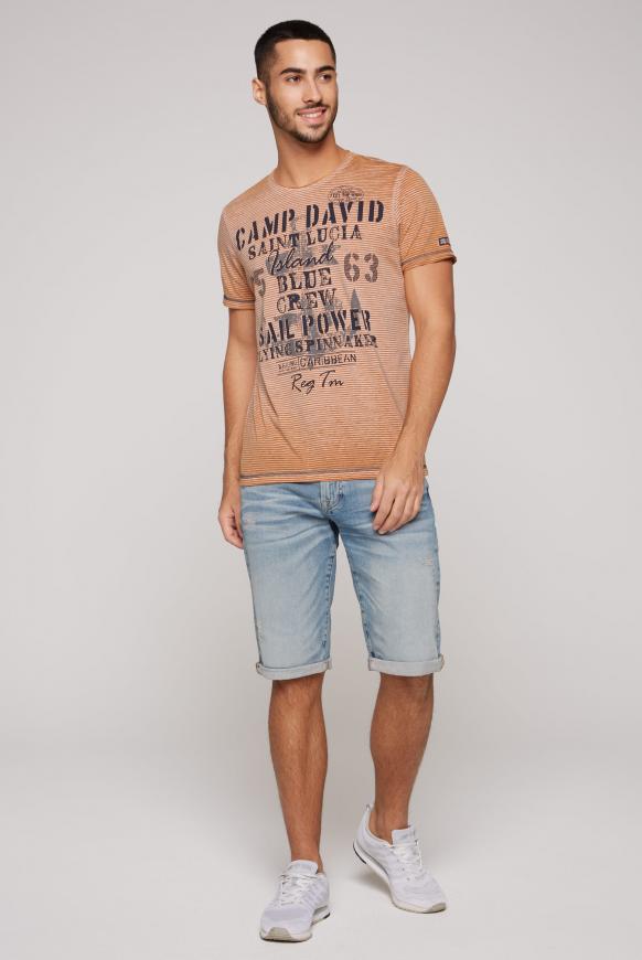 Ausbrenner-Shirt mit Streifen und Print