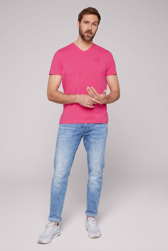 Basic V-Shirt mit Logo-Stickerei