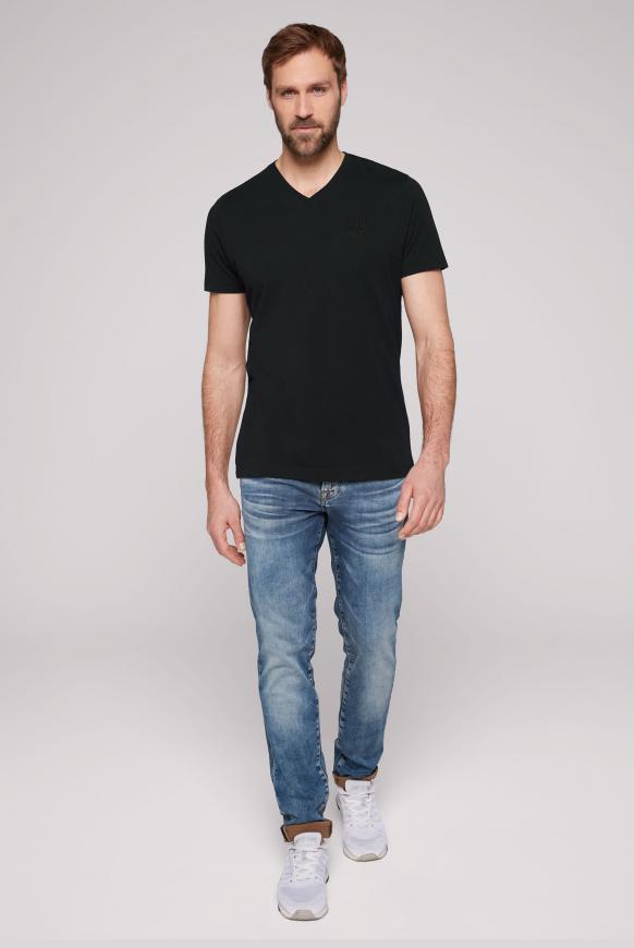 Basic V-Shirt mit Logo-Stickerei