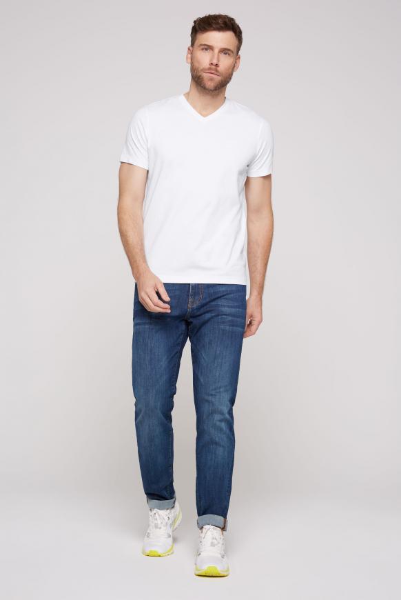 Basic V-Shirt mit Logo-Stickerei