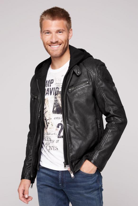 Bikerjacke aus Leder mit Kapuzeneinsatz