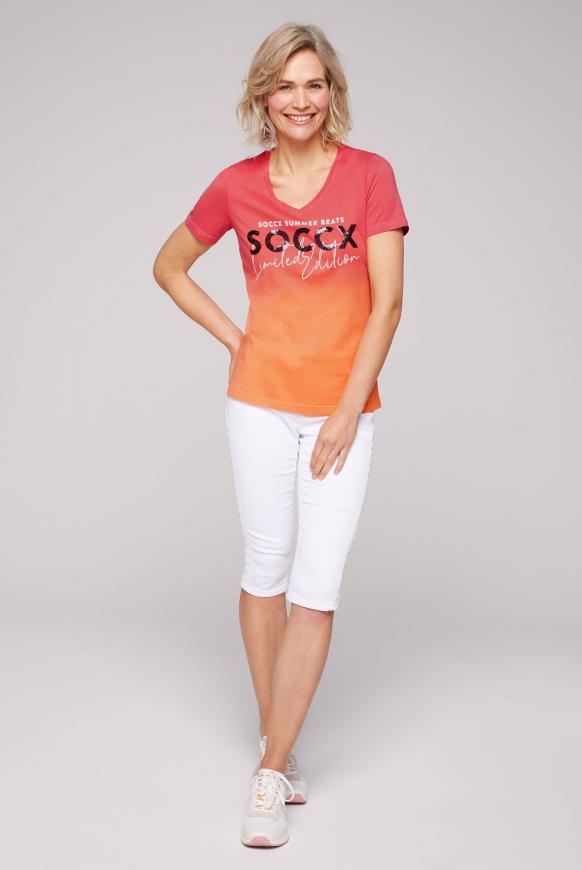 Dip Dye V-Shirt mit Pailletten-Logo