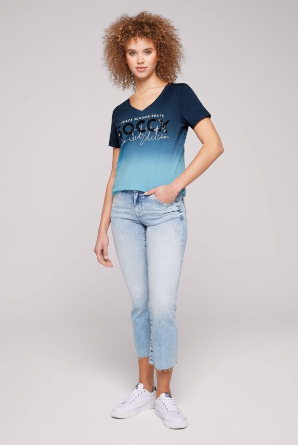 Dip Dye V-Shirt mit Pailletten-Logo