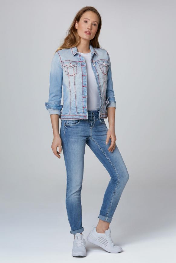 Gebleachte Jeansjacke LI:ND mit Kontrastnähten