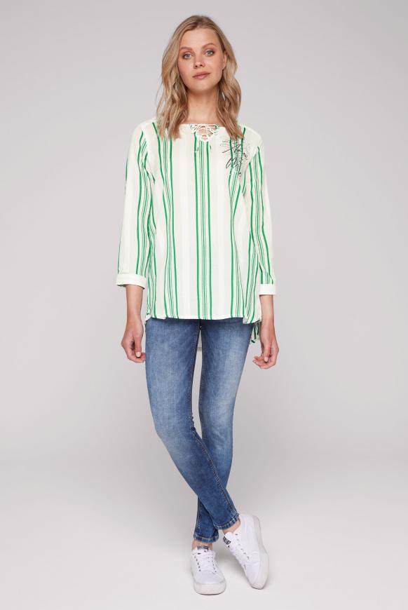 Gestreifte Tunika-Bluse mit Label Prints